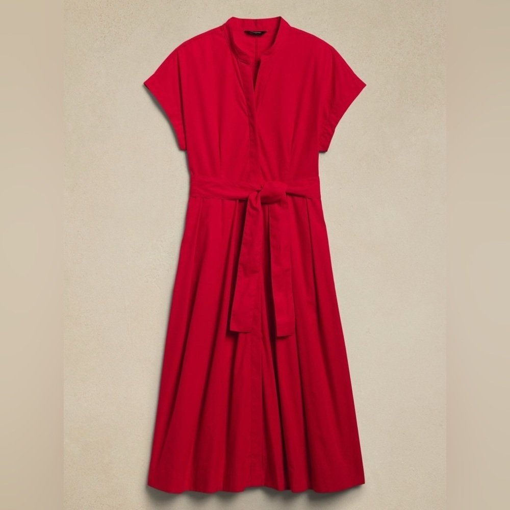 NWT! Banana Republic Preppy Navy Poplin Tie-Waist Midi Dress - Multiple 🦋💫⭐️ - Picture 7 of 9